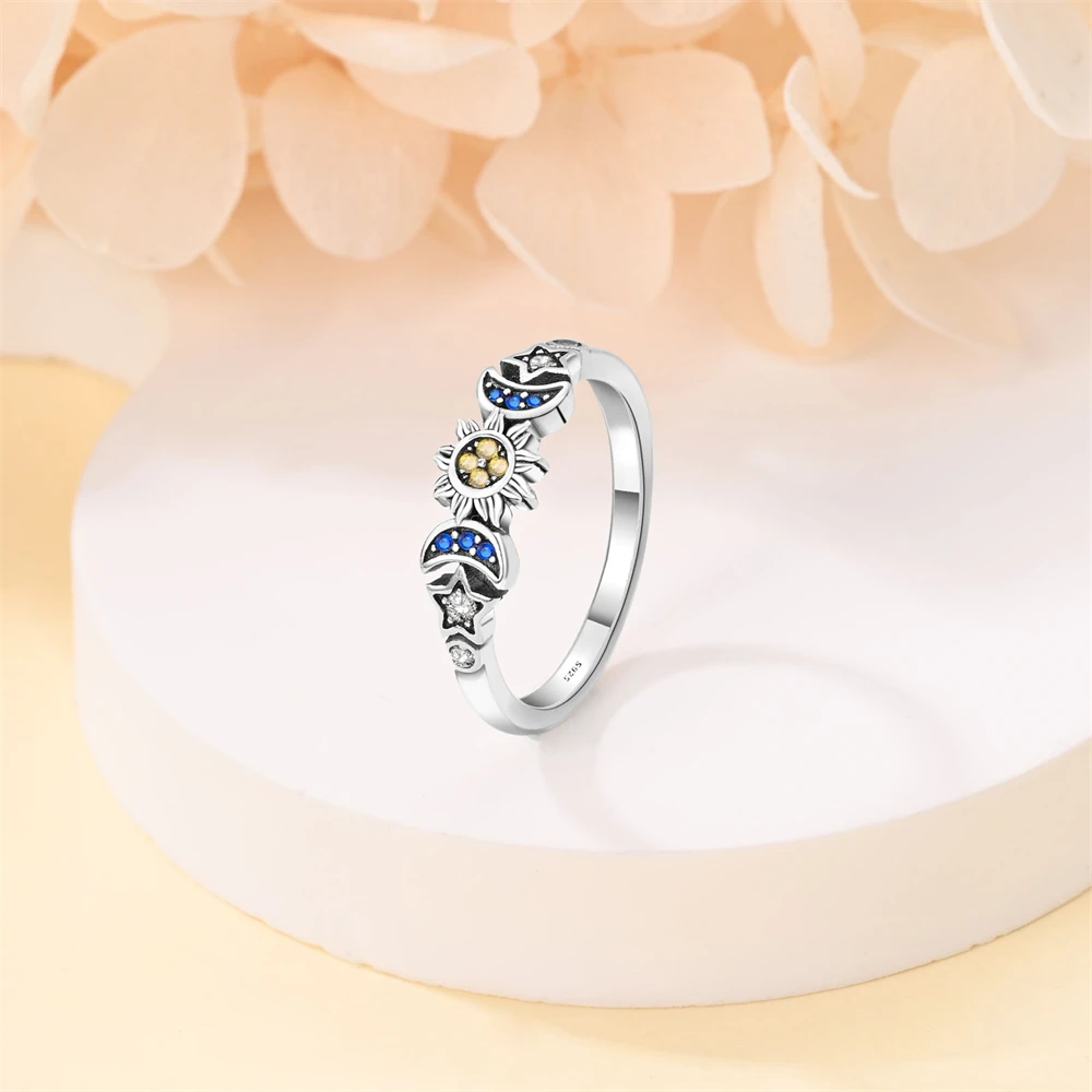 خاتم نجمة وقمر من الفضة الإسترليني عيار 925، زفاف نسائي عالي الجودة من الزركون، هدية مجوهرات عيد الميلاد #3