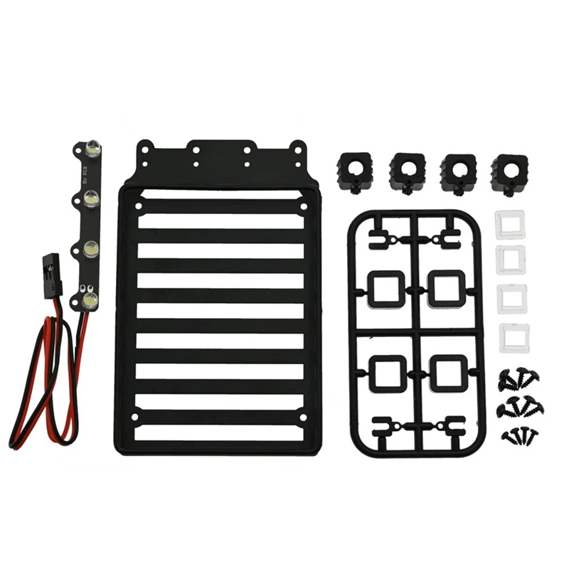 Metal Roof Rack Luggage Carrier Tray With LED Light Spotlight For Axial SCX24 1/24 RC Crawler Car Upgrade Parts