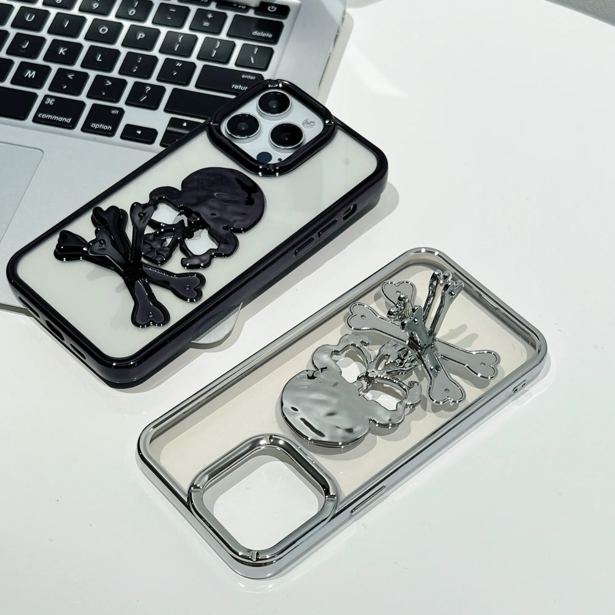 New 3D Skull Ghostface Case for iPhone 16 15 13 12 11 14 ProMax with stand Fashion Hollow Slim Shockproof Transparent soft Cover