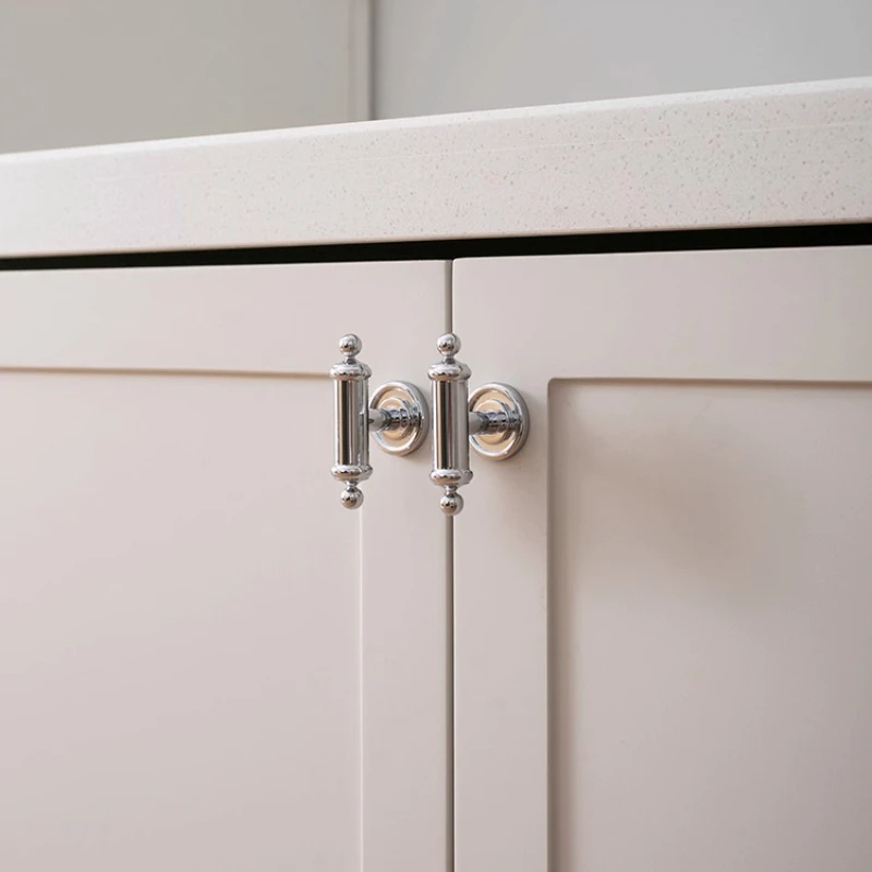 Medieval Silver Long Furniture Handle Cabinet Door Handle French Wardrobe Door Shoe Cabinet Drawer Ball Knob Brass Long Handle