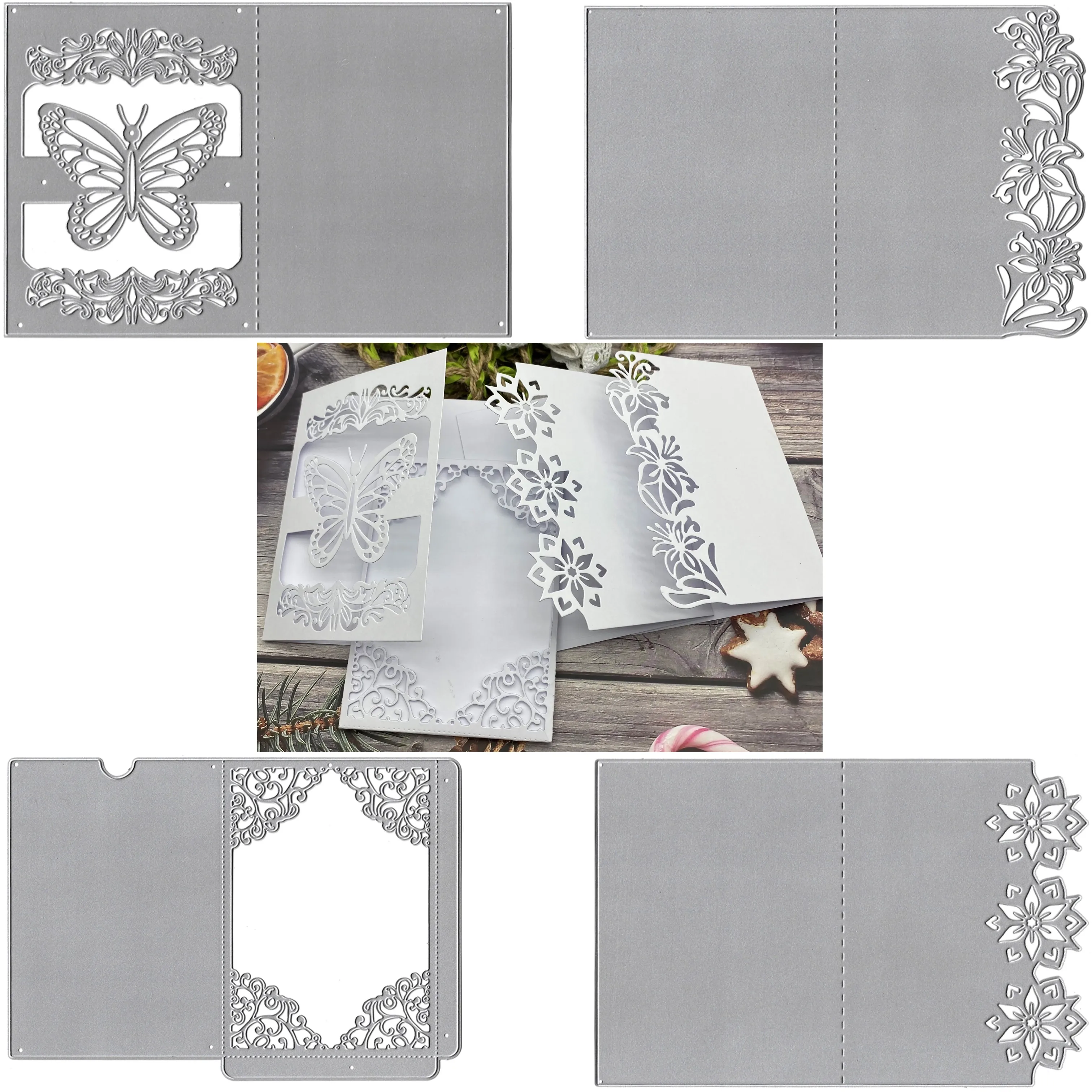 Invitation Card Metal Cutting Dies Openwork Lace Flower Butterfly Stencil Template DIY Holiday Wedding Greeting Card 2023 New