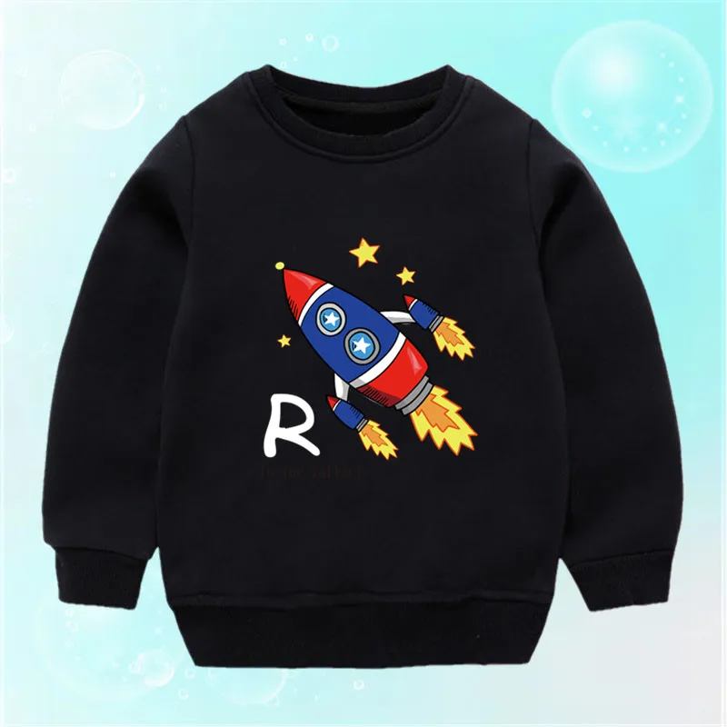 Kids Girls Clothes Autumn Sweatshirt Child Long Sleeved Pullover Top Spring Fashion Planet Rocket Pattern Boy Clothing