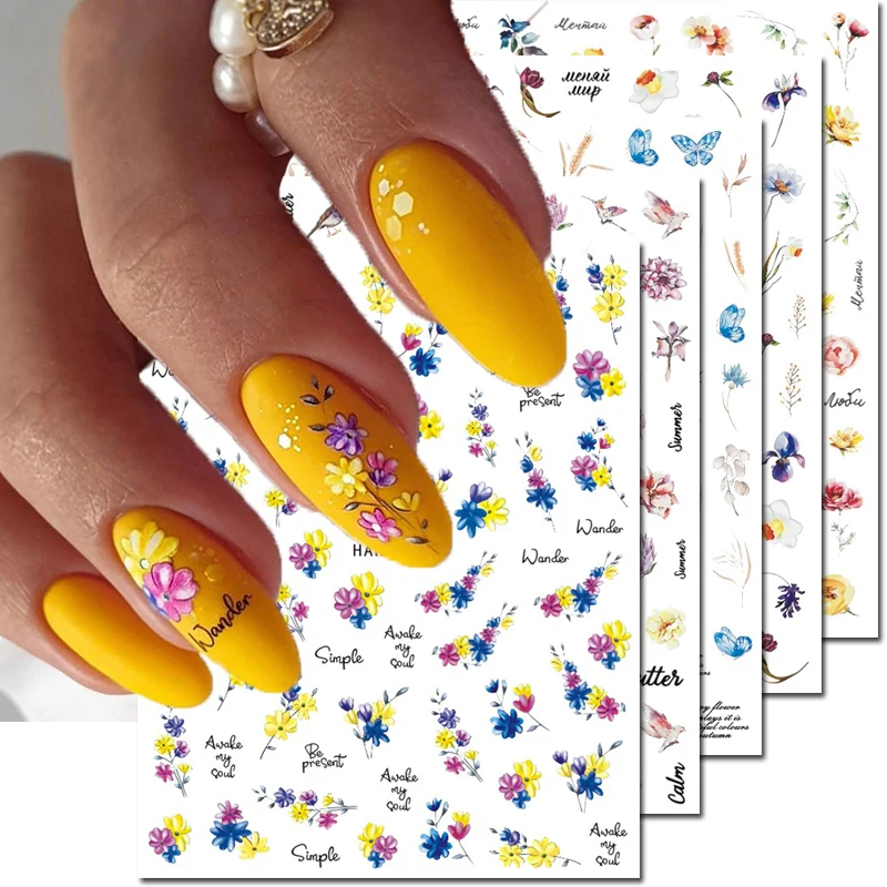 

3d Nail Art Stickers Yellow Purple Blue Blossom Petals Fragrans Flowers Sliders Nails Decals Decorations For Manicures