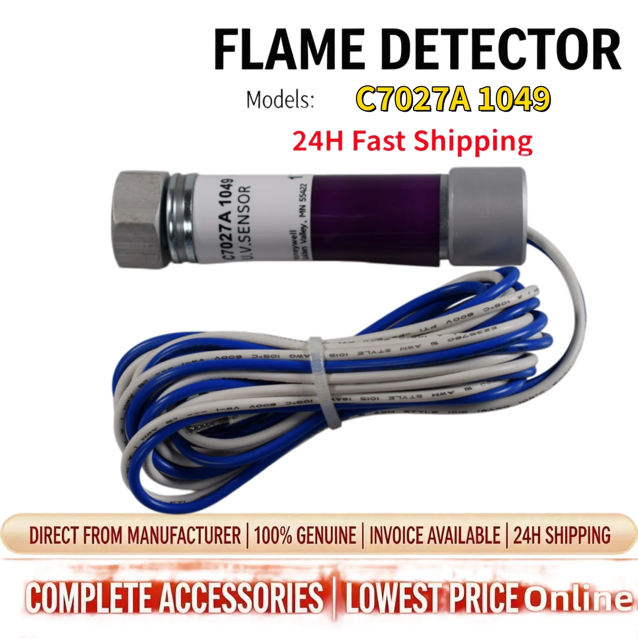 New Original C7027A 1049 Flame Detector UV Flame Probe Sensor for Industrial Gas Oil Burner Flame Monitoring, 24h Fast Shipping