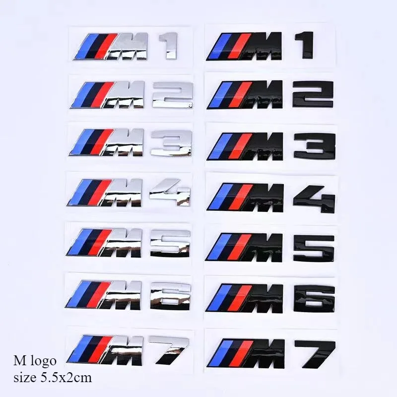 Pegatina con el logo del compartimento trasero de la serie BMW M (M1, M2, M3, M4, M6, M7) en ABS, cambiada a color plateado/negro, logo M.