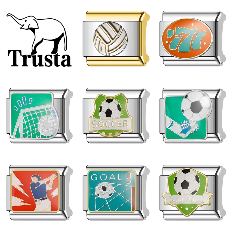 Trusta 2026 New Sports Soccer Baseball Series Italian charm bracelet Stainless Steel 1pc DIY Jewelry Gifts Boy Fashion N588