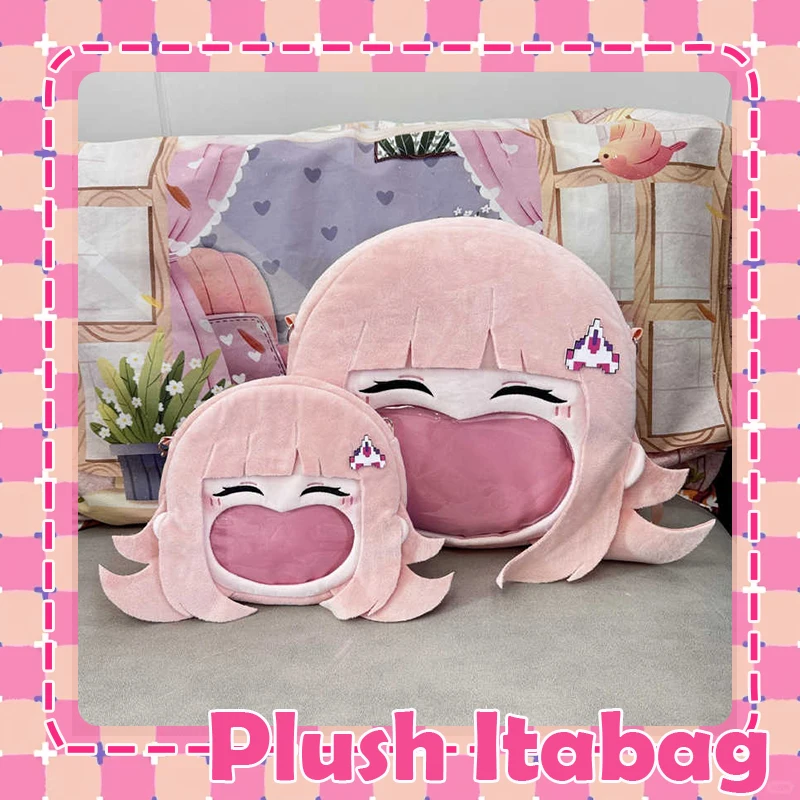 Anime Nanami ChiaKi Cosplay Plush Bag Close Eye Smile Face Laugh Transparent Itabag Zipper Backpack Shoulder Bag Light Pink New