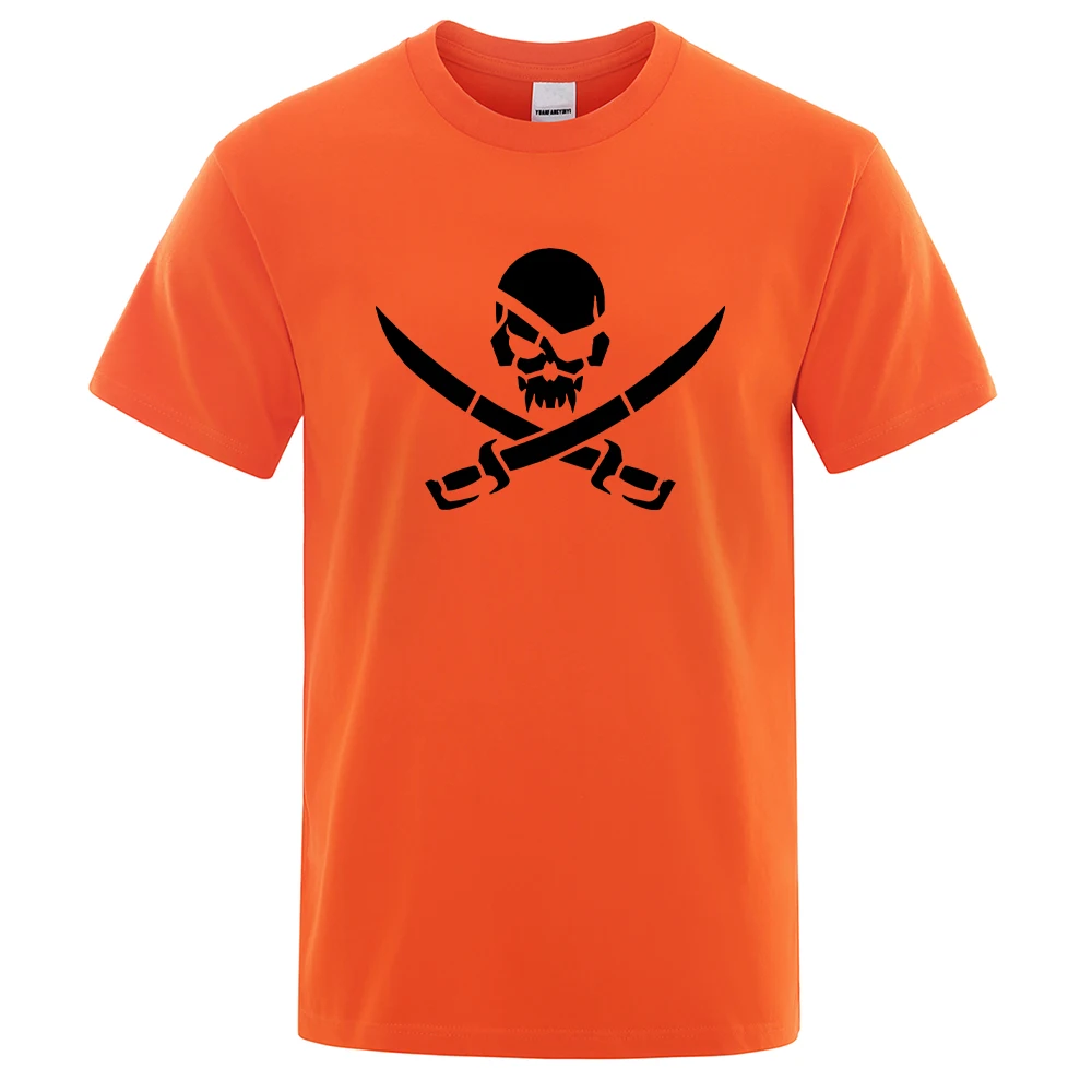 Pirate Skull Logo Funny Print T-Shirts Men Fashion Loose Tshirs Breathable Summer T-Shirts 100% Cotton Oversize Mens Tee Clothes