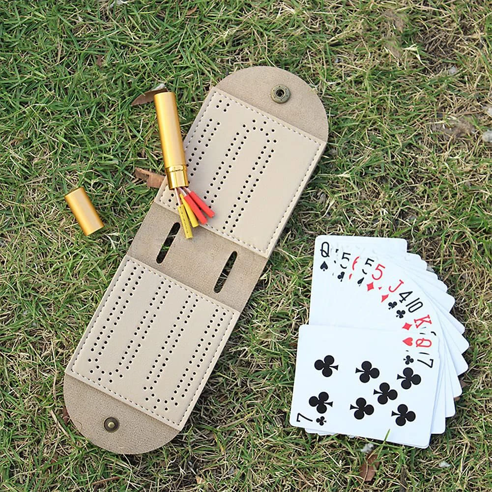 1pc Board Cribbage Board Dozen Games Play Anywhere Premium Leather Sleek Design Camping Party With 2 Track Layout 4 Pegs