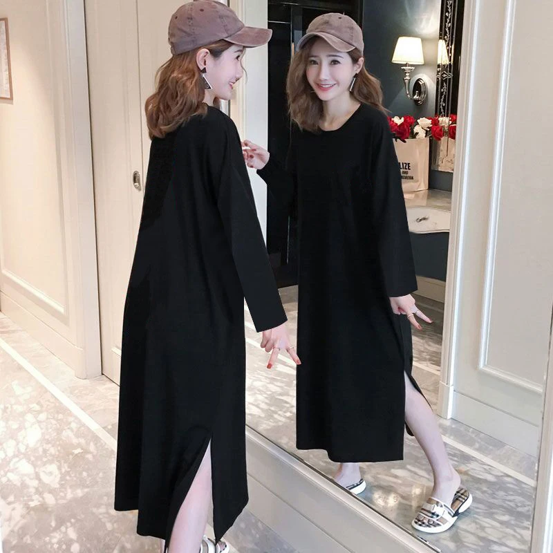 Summer Korean Style Sleep Dress Ladies plus Size Letter Print Long Over-Knee Home Clothes Mid-Sleeve Home Comfortable Nightgown