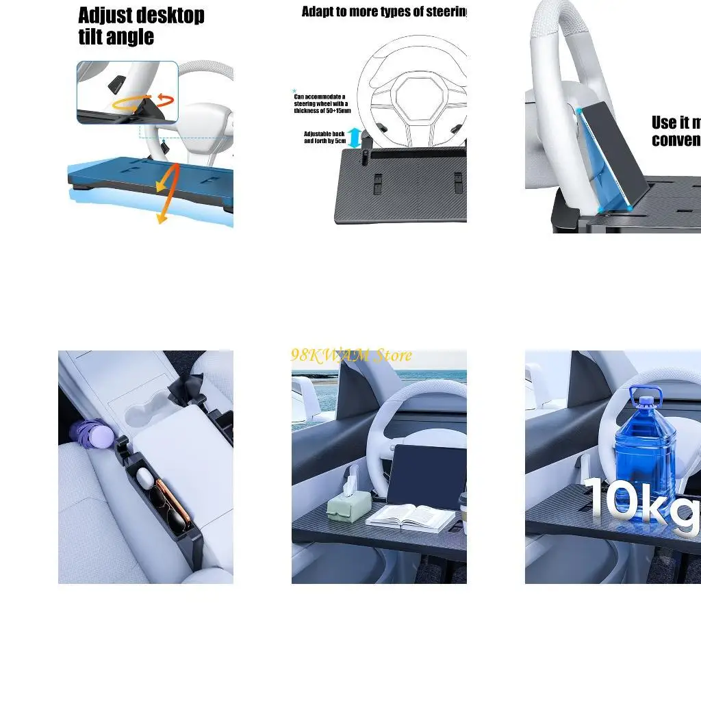 Foldable Car Steering Wheel Desk Table, ABS Hook-On Car Desk Board for Parked Car Tasks, Quick Meal Breaks and Daily Item