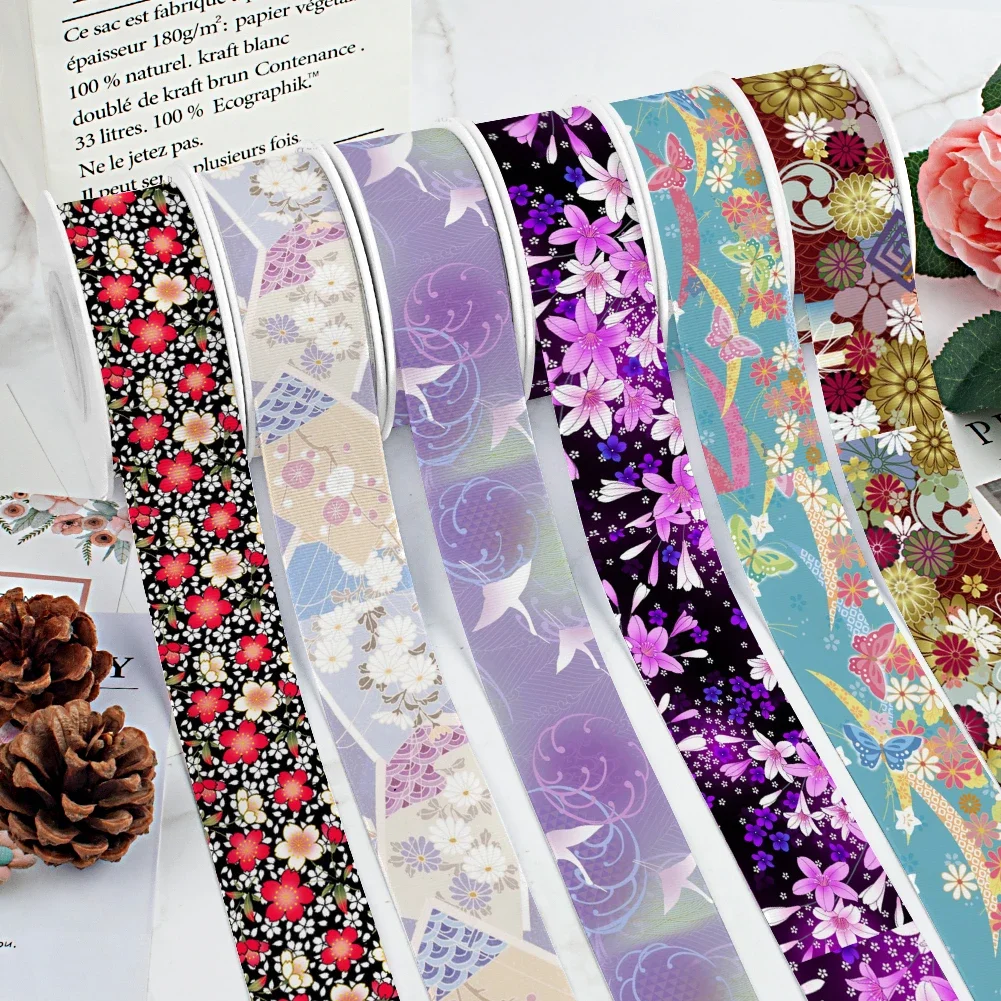 

10 Yards Beautiful Japanese Style Series Printed Grosgrain Ribbon /Satin for Gift Wrapping Girl Decoration DIY Hair Bow