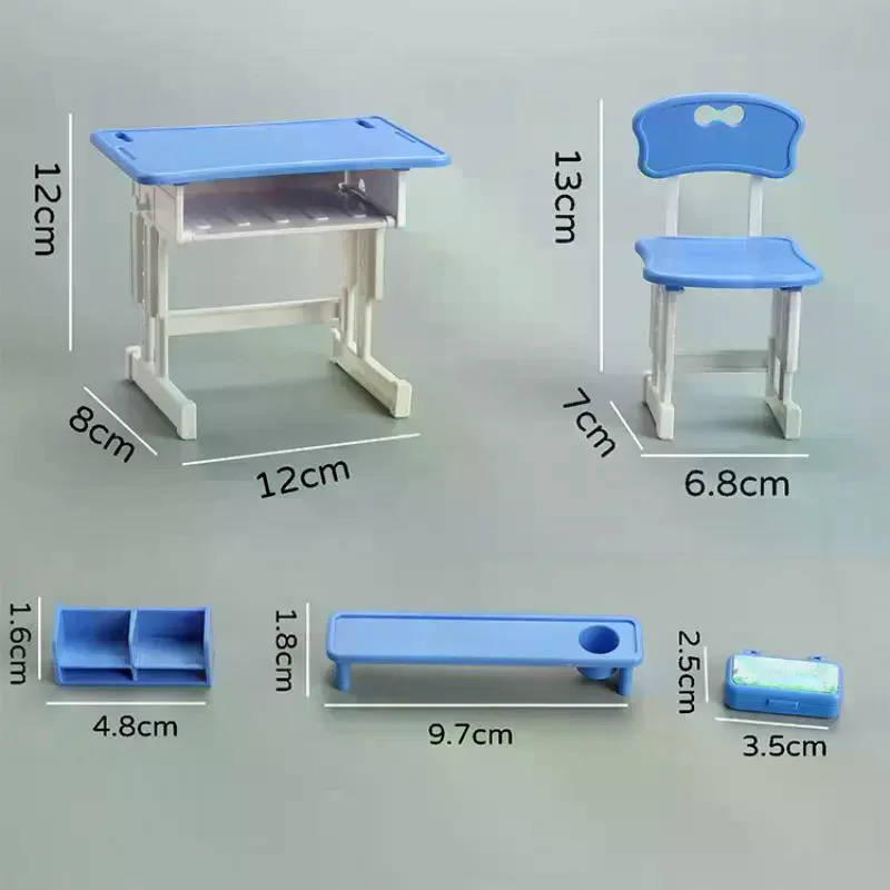 1/12 Simulazione di casa delle bambole Mini sedia da scrivania Set di modelli Materiale scolastico per casa delle bambole Decorazione Micro scena Puntelli di costruzione