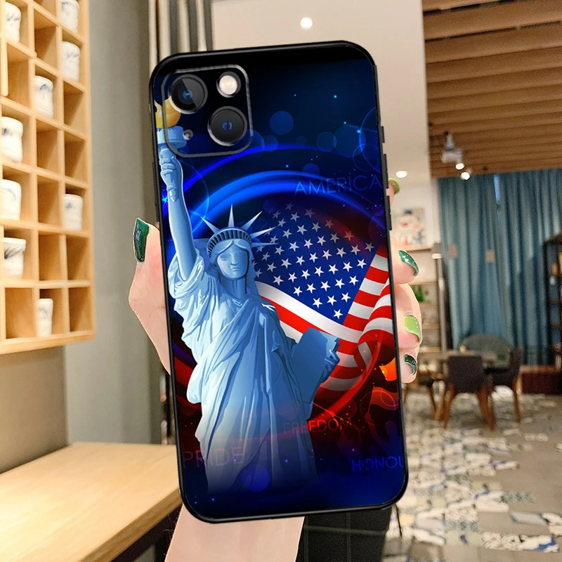 America Flag Statue of Liberty Case For iPhone 14 15 16 13 12 11 Pro Max XR XS X Plus 12 13 Mini Phone Cover