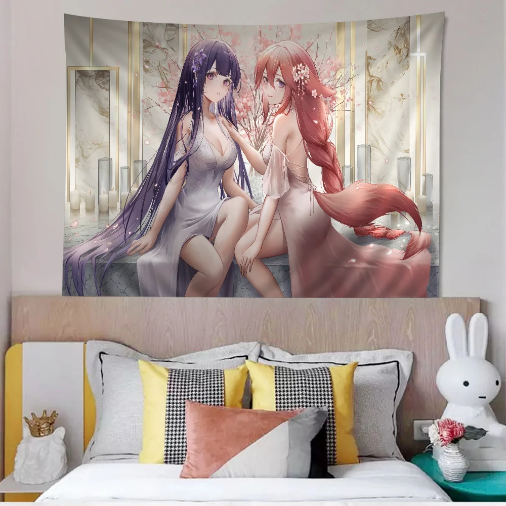 Y-Yae M-Miko G-Genshin I-Impact Printed Large Wall Tapestry Wall Hanging Decoration Household Decor Blanket