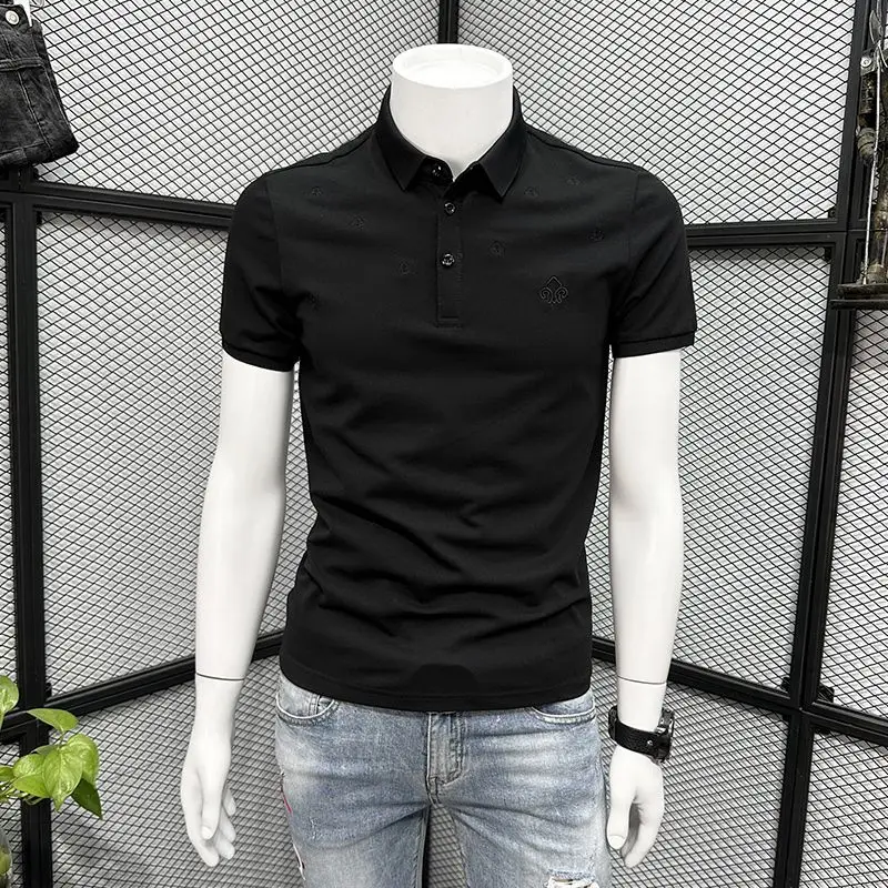 Men's Apricot Embroidered Polo Shirt Short Sleeve Summer 2026 New Casual Slim Fit High Street Top