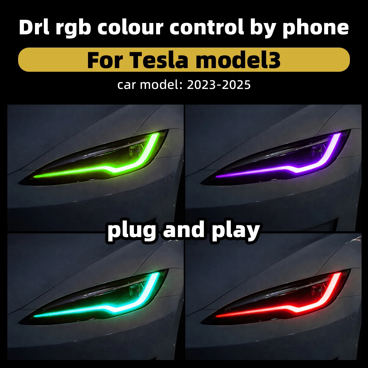 RGB LED DRL Module APP Color Control For Tesla Model 3 2023-2025 Plug and Play Daytime Running Light view 2