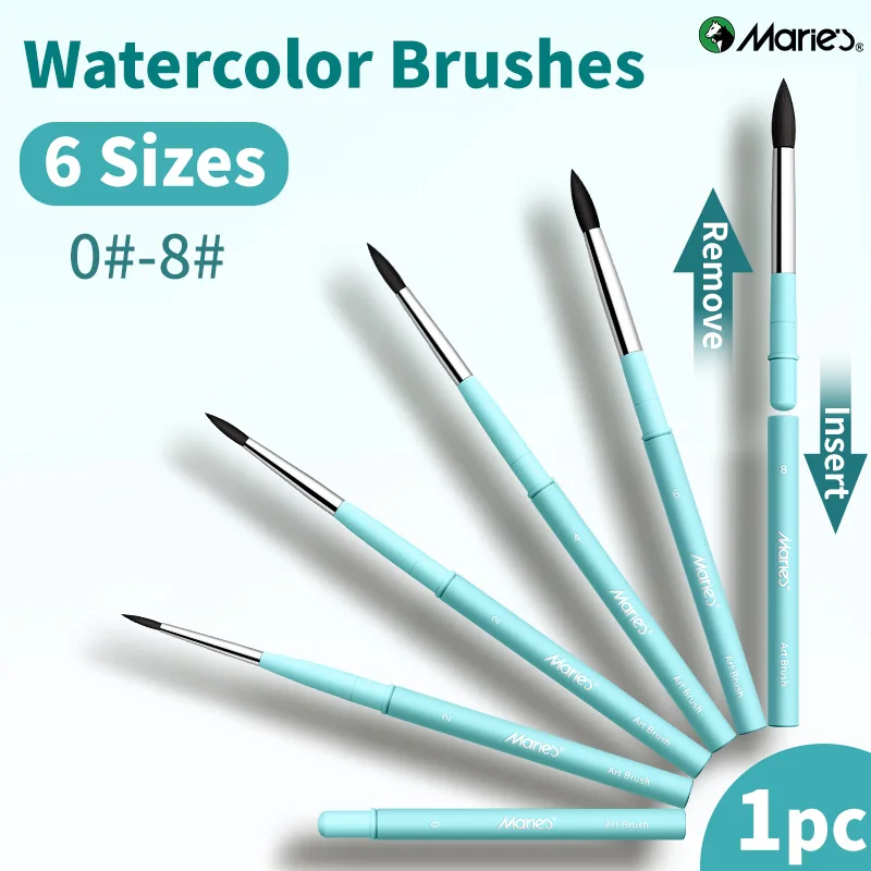 Marie's Travel Watercolor Brush 1pc,Light Blue,for Watercolor,Acrylic,Oil,Professional Brush for Kids,Artists,Adults,Great Gift