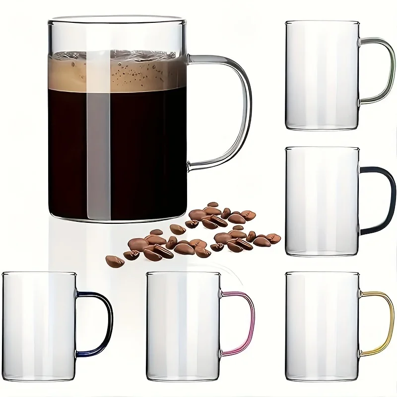 6Pieces Color Handle Household Water Cup，Suitable for Milk、Coffee、Juice, Etc.，Made of High Boron Silicon Material