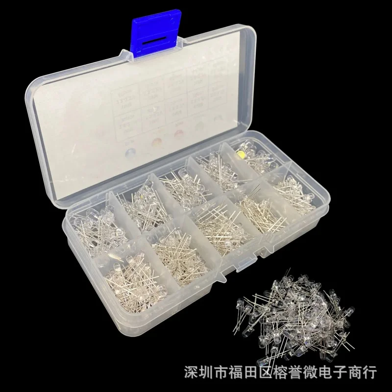 300PCS 3MM+5MM LEDLight Emitting Diode White Hair Lamp Beads White Hair Red Yellow Blue and Green White Light Box Kit