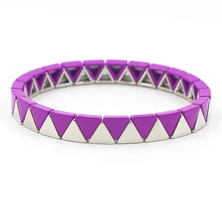 Pulsera bohemia de esmalte para mujer, brazalete con diseño de arco iris, colores pastel, triángulo geométrico, pintura chapada en oro, bricolaje