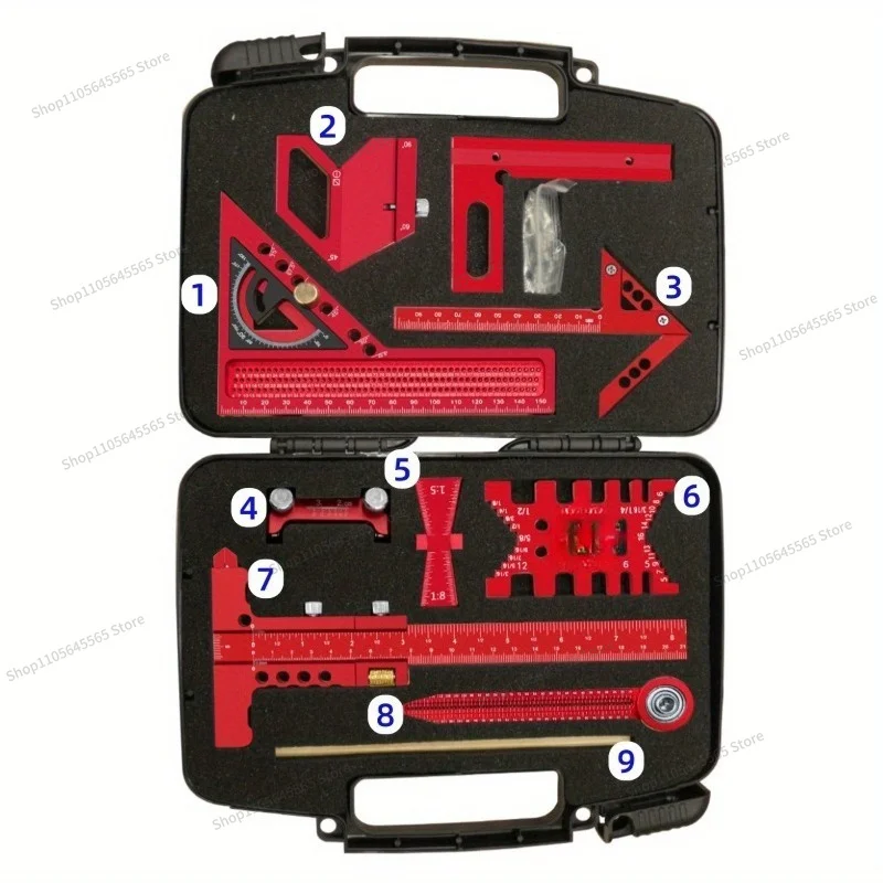 For Woodworking Measuring Tool Kit with Storage Box 10 Piece Set