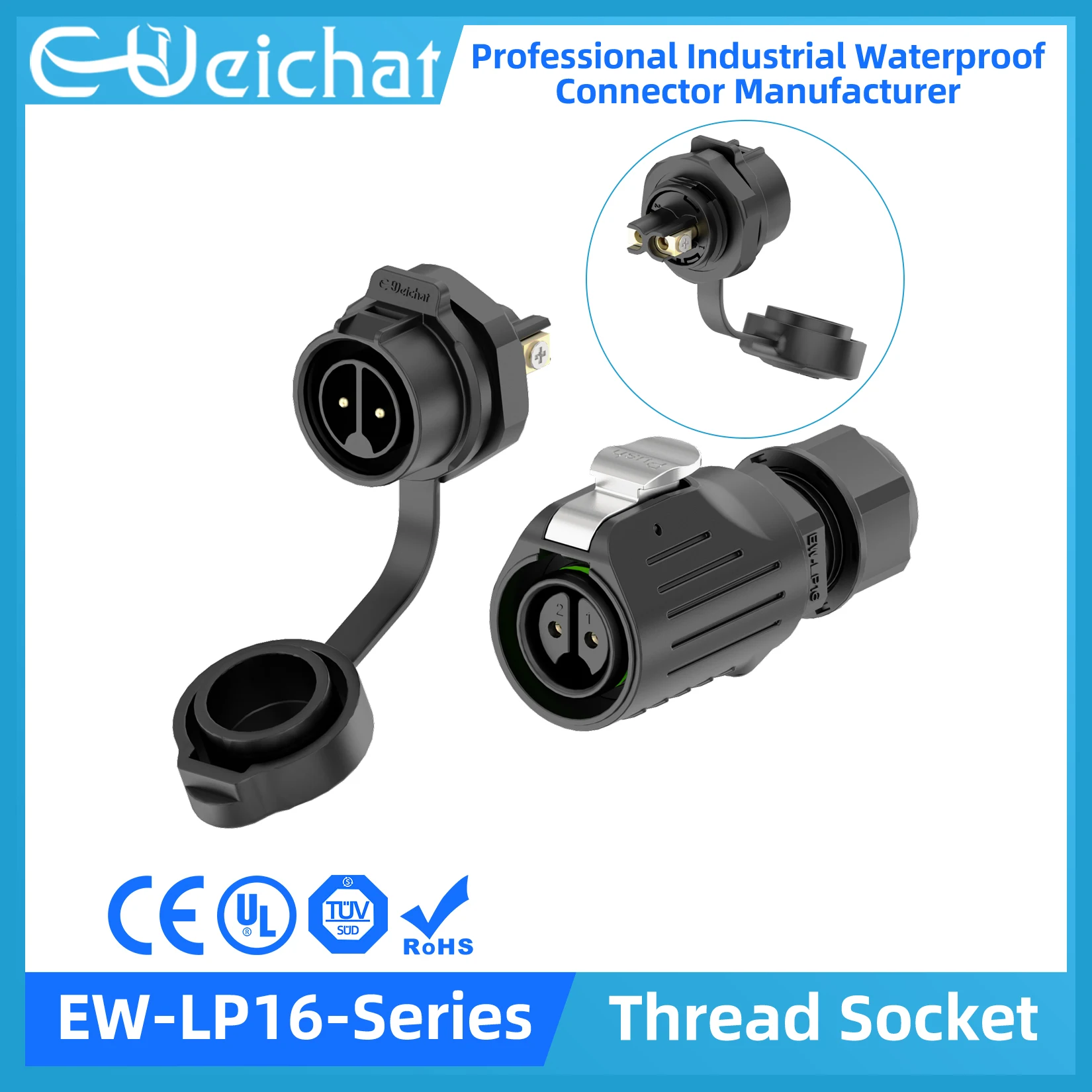 

E-Weichat Screw Wiring EW-LP16 Industrial Waterproof IP68 Circular Aviation Electrical Connector M16 2-9 Pin Thread Socket