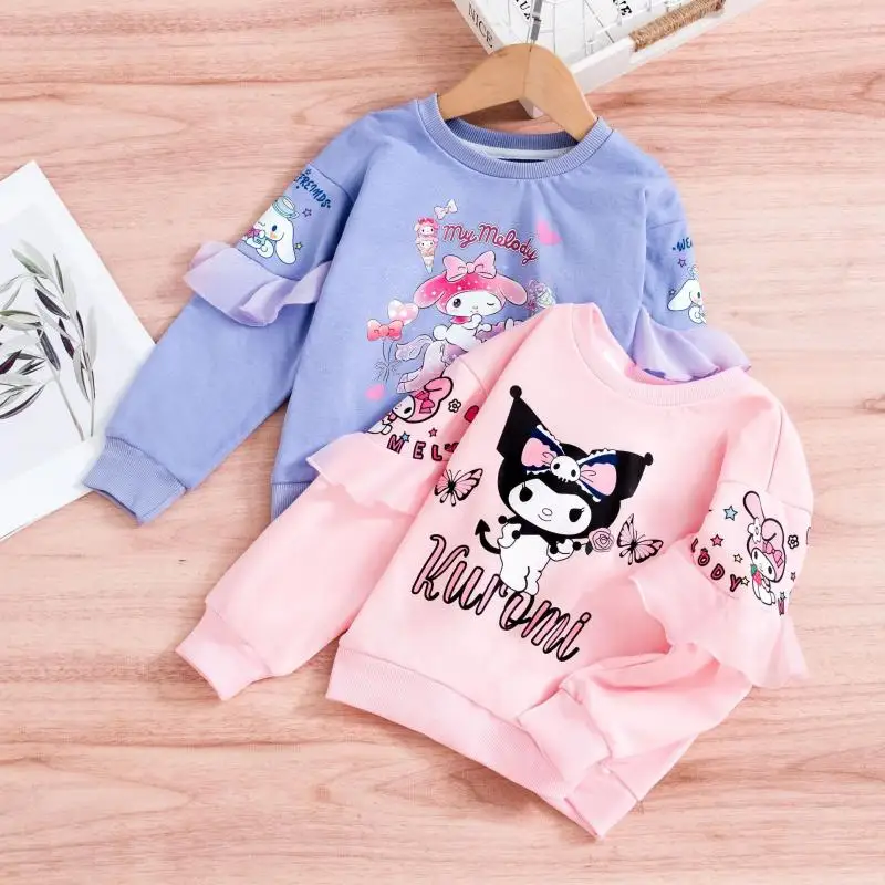 New Sanrios Long Sleeves Hoodie Color Matching Child Jacket My Melody Anime Kuromi Fashion Kawaii Cartoon Child Clothing