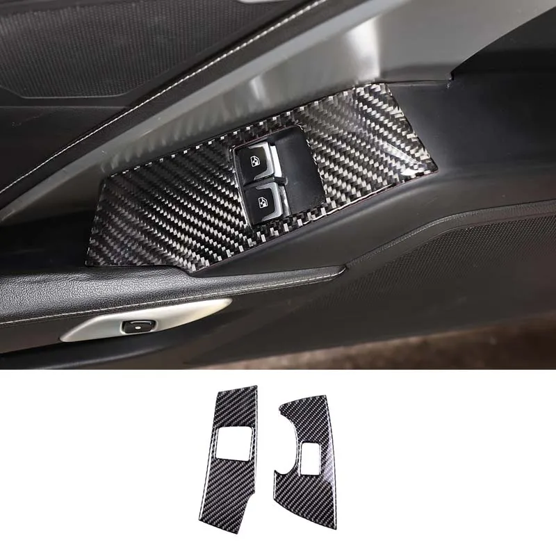 Real Carbon Fiber Car Accessories Window Glass Lift Switch Button Frame Decorative Sticker for Chevrolet Corvette C7 2014-2019