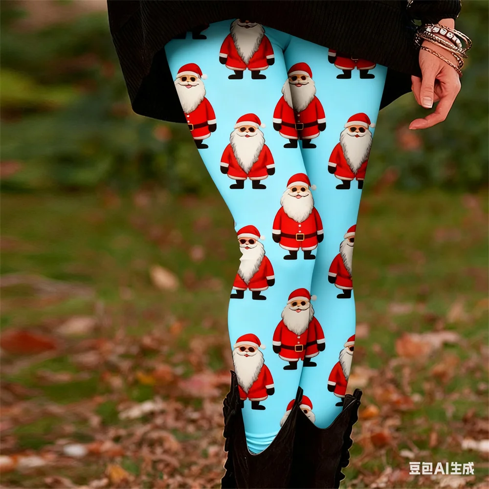 عيد الميلاد المرأة طماق السنة الجديدة نمط طباعة اليوغا السراويل السيدات عالية الخصر بانت مرونة السراويل المريحة الملابس النسائية