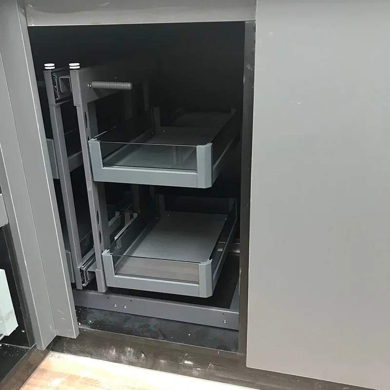 سلة سحب زاوية الخزانة، جميعها يسحب للخارج، سلة توابل من الزجاج المقسى للمطبخ الصغير، رف تخزين بأدراج سلة الأطباق