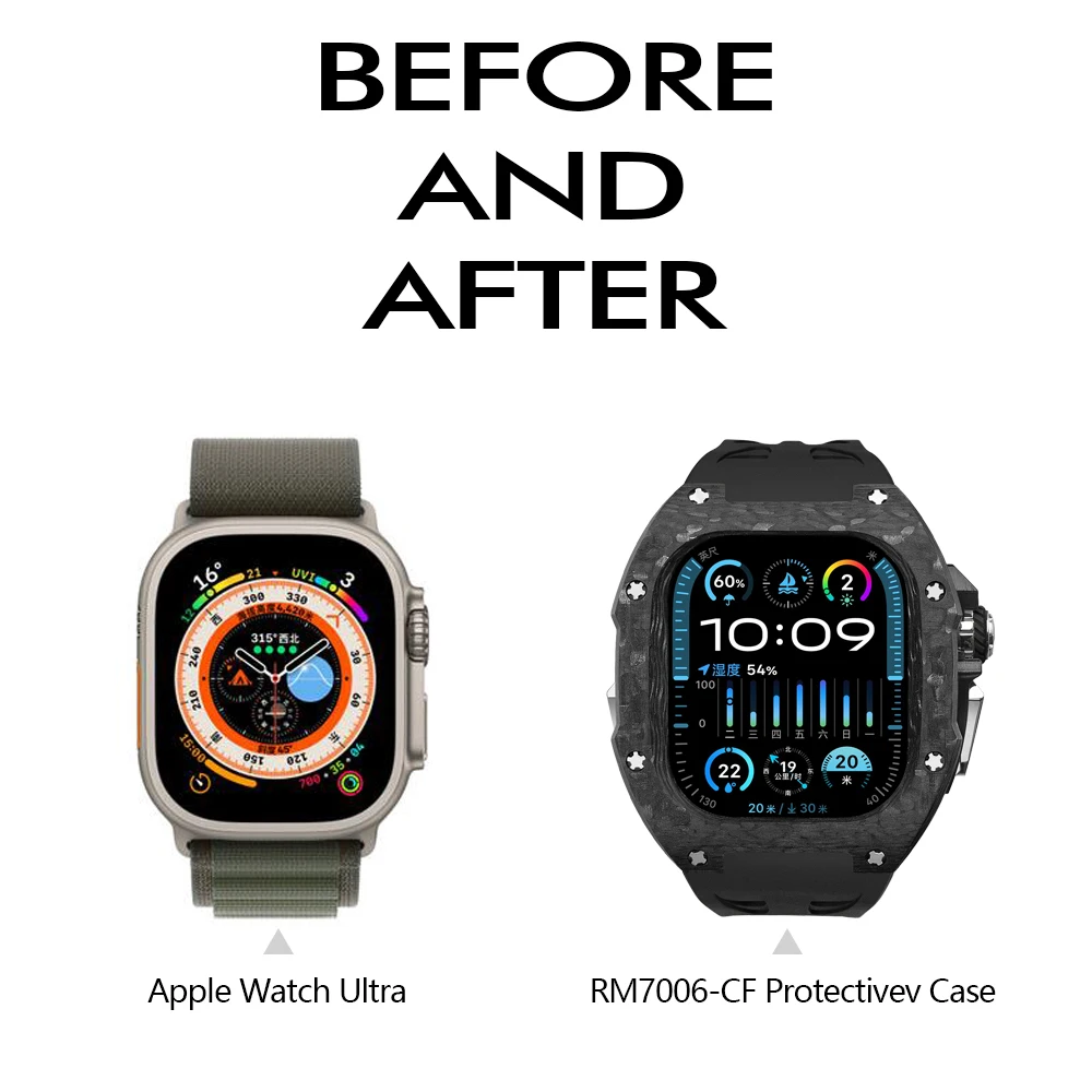 Soul Cool Carbon Fiber Case For Apple Watch Ultra 3/2 49mm Modification Kit Luxury Protection iWatch Fluororubber Strap Mod Kit
