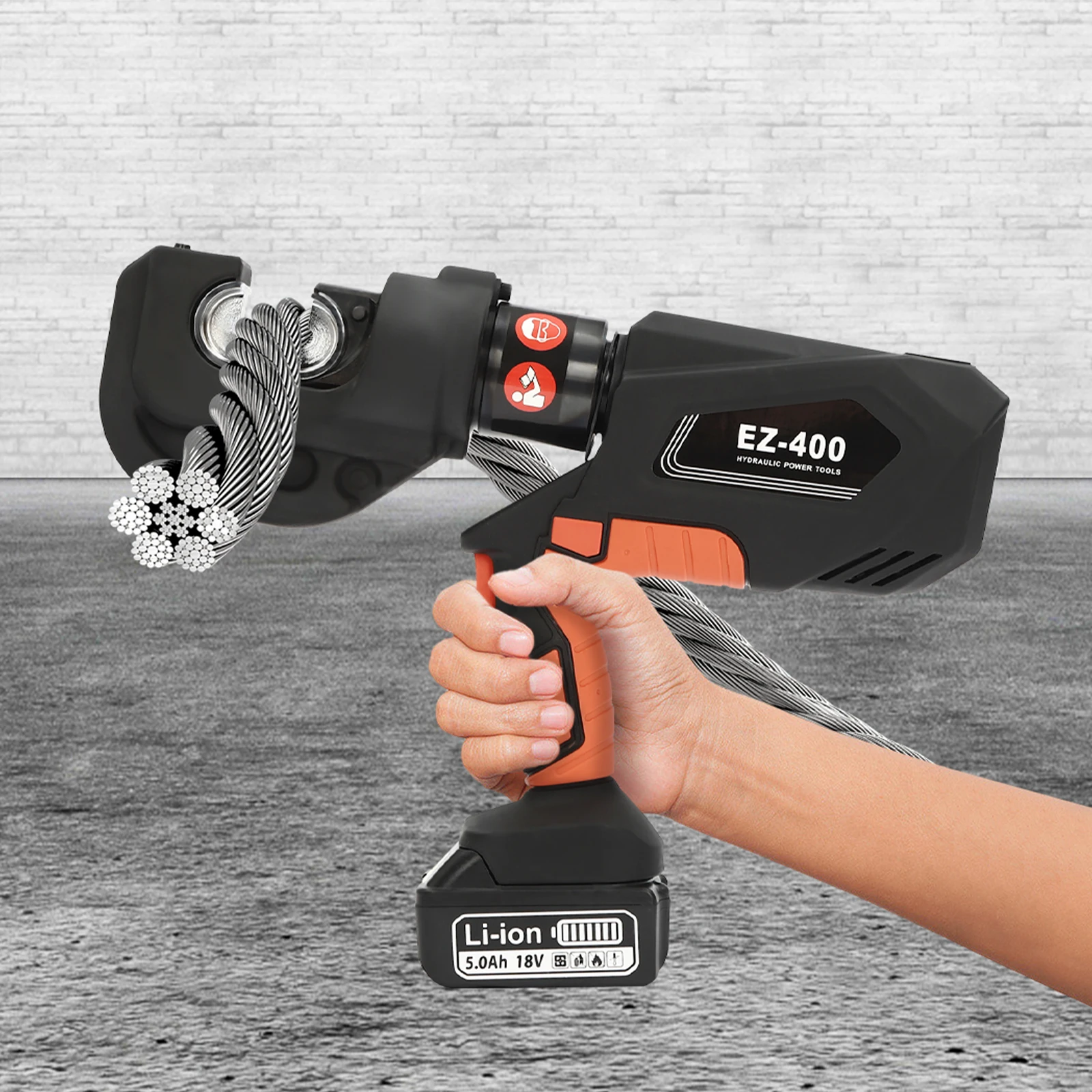 كماشة تجعيد هيدروليكية من الفولاذ 40Cr قابلة لإعادة الشحن EZ-400، مكشكش سلكي هيدروليكي كهربائي أسود لإصلاح الطاقة الكهربائية