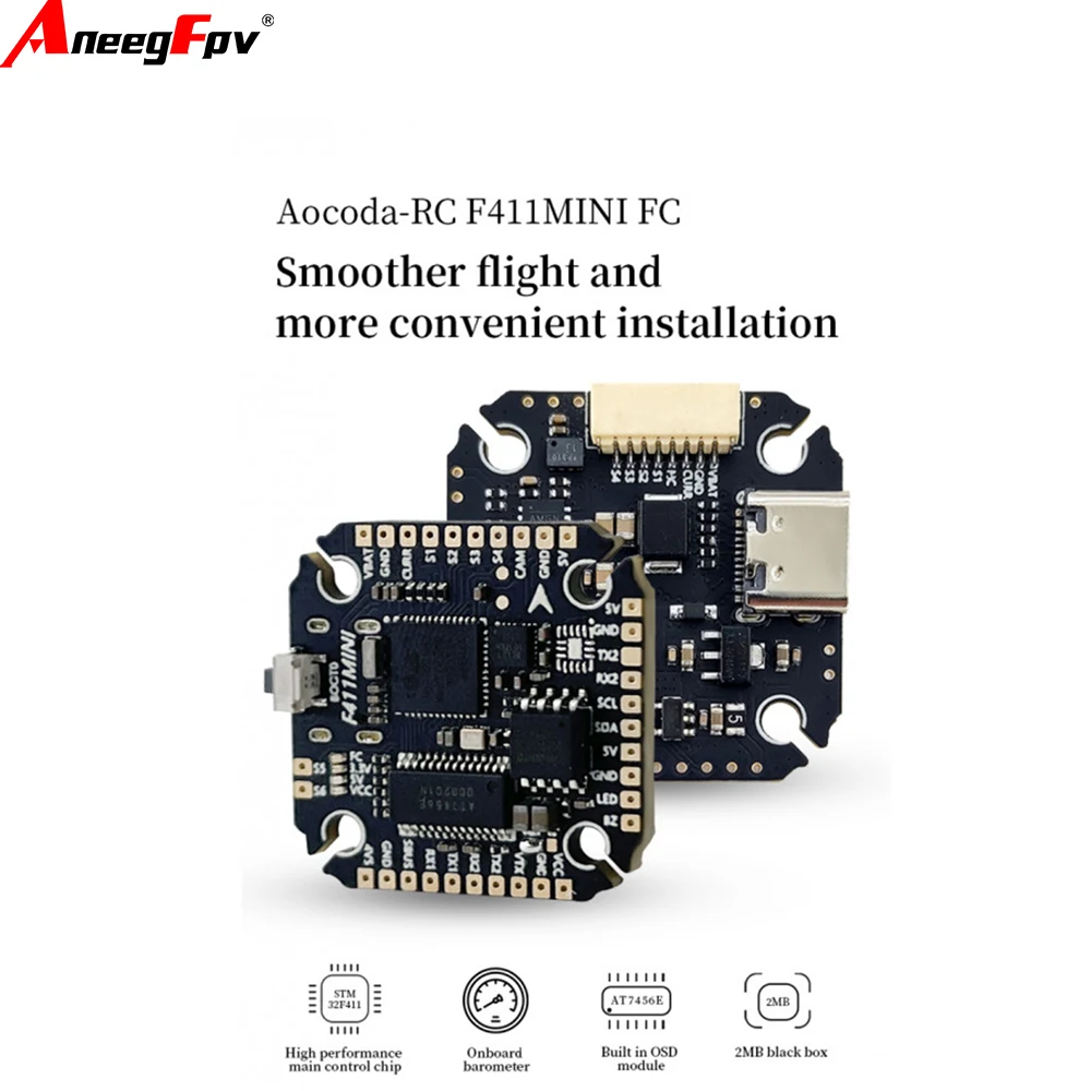

Aocoda-RC F411 MINI Flight Controller OSD Barometer 2MB Black Box Crossing Aircraft Model FPV