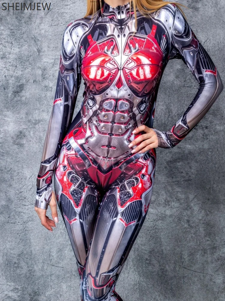 

Cyberpunk Couple Mechanical Armor Bodysuit Halloween Party Role Play Steampunk Costume Party Fighter Stretch Tights Jumpsuit