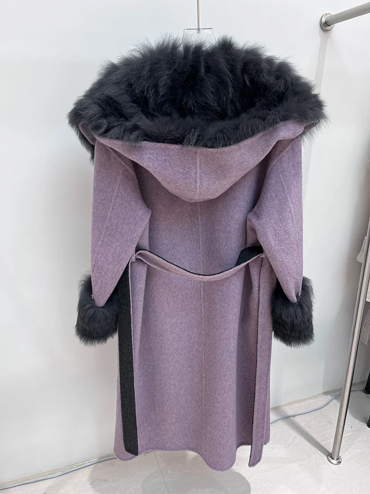 2025 New Winter Woolen Wool Jacket Real Natural Fox Fur Collar Cuff Coat Ladies Outwear Female Coat Women Luxury Jacket