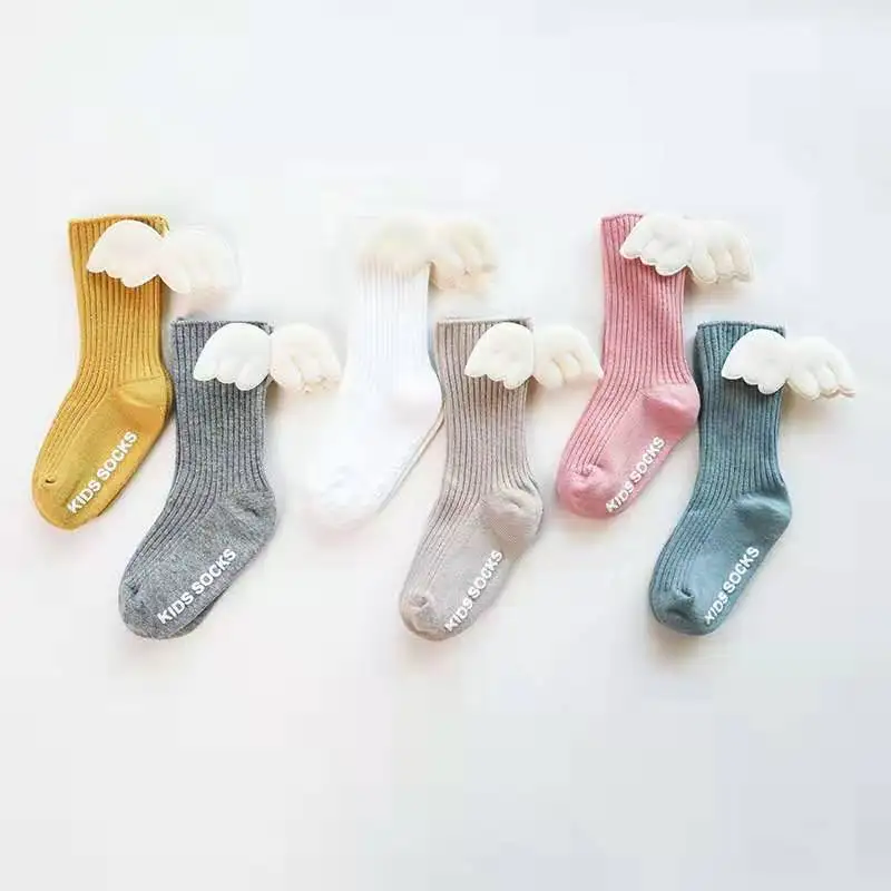 100% Cotton 0-3 Years Baby Girls Socks New Toddlers Girl Big Bow Knee Soft Kids Breathable Angel wings Photograph Newborn Socks