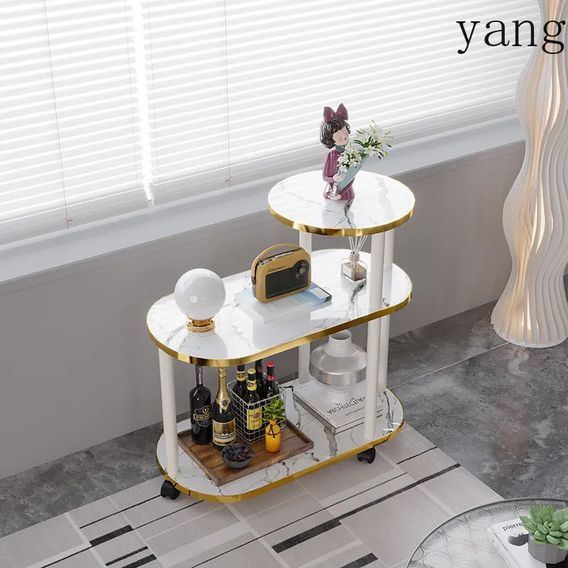 CX light luxury rock slab marble pattern small coffee table small apartment movable practical shelf