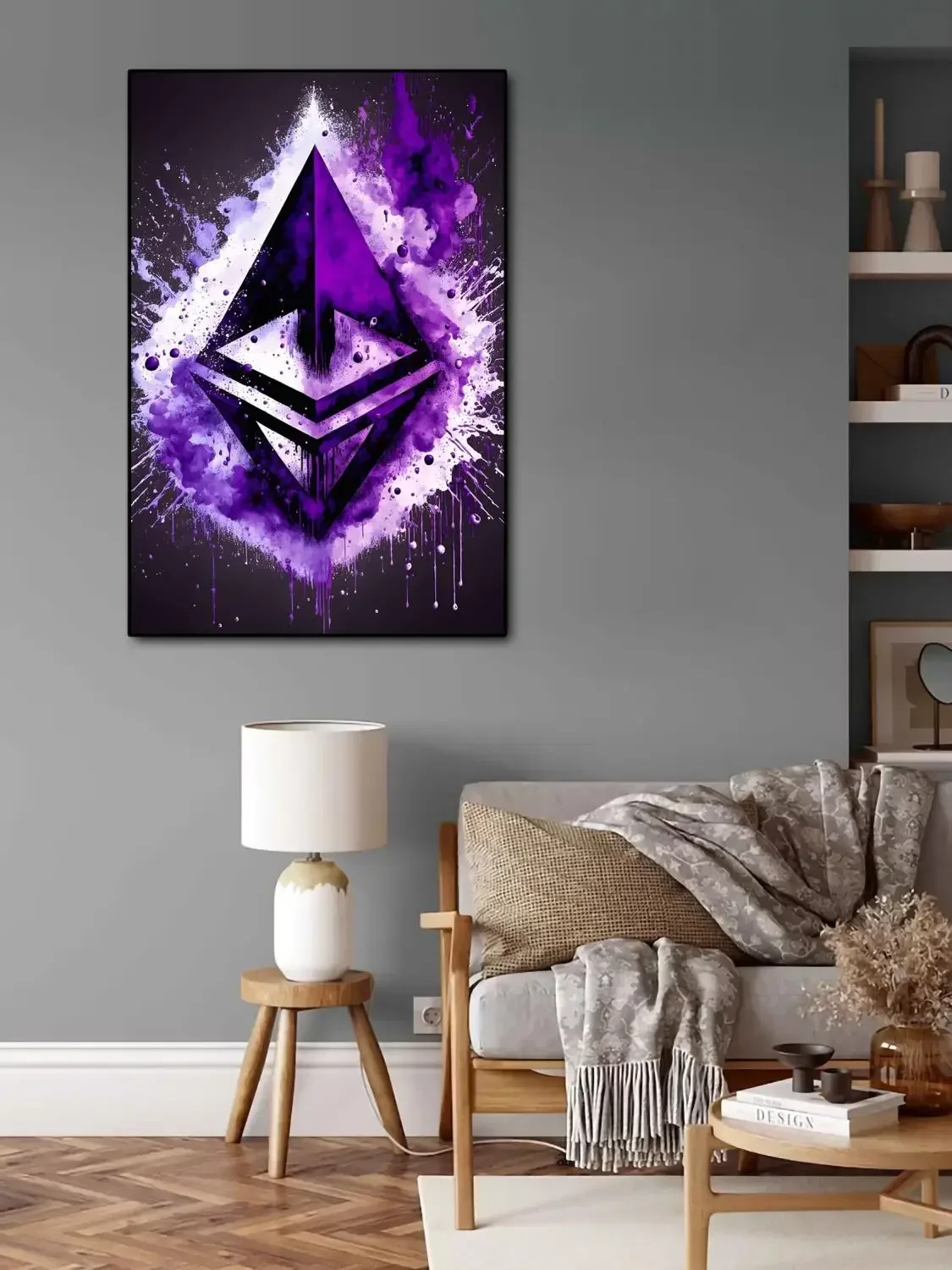 Watercolor Crypto Splatter Bitcoin Ethereum Canvas Poster ETH BTC Crypto Virtual Coins Painting Wall Art For Office Room Decor