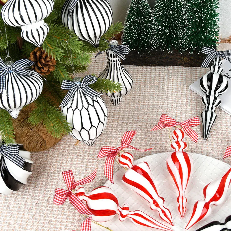 

Christmas Decoration Black White Red Handmade Glass Shaped Gourd Ornament Hanging Decoration Christmas Tree Accessories Pendant