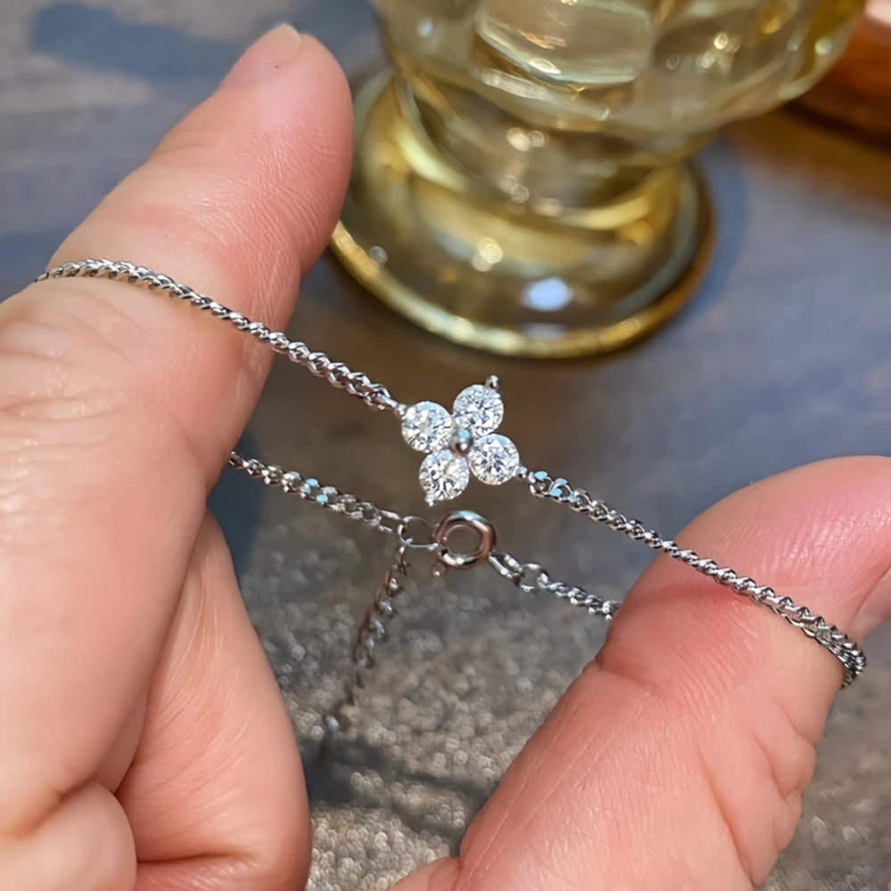 0.4CTTW Round Cut Moissanite Bracelet Minimalist Cuban /Cable Chain Diamond Bracelet Women's S925 Sterling Silver Certificate