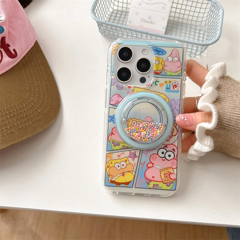 

Cute S-SpongeBob P-Patrick Magsafe Wireless Charge Case For iPhone 13 14 15 16 Pro Max Funny Shake S-SpongeBob Magnetic Holder