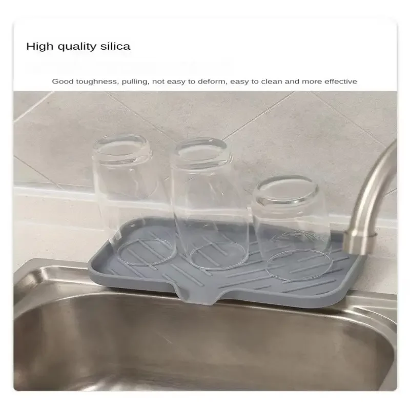 Silicone Faucet Mat Kitchen Sink Tray Soap Dispenser Sponge Drain Pad Sink SplashDrying Mat Countertop Storage Tray SoapTray