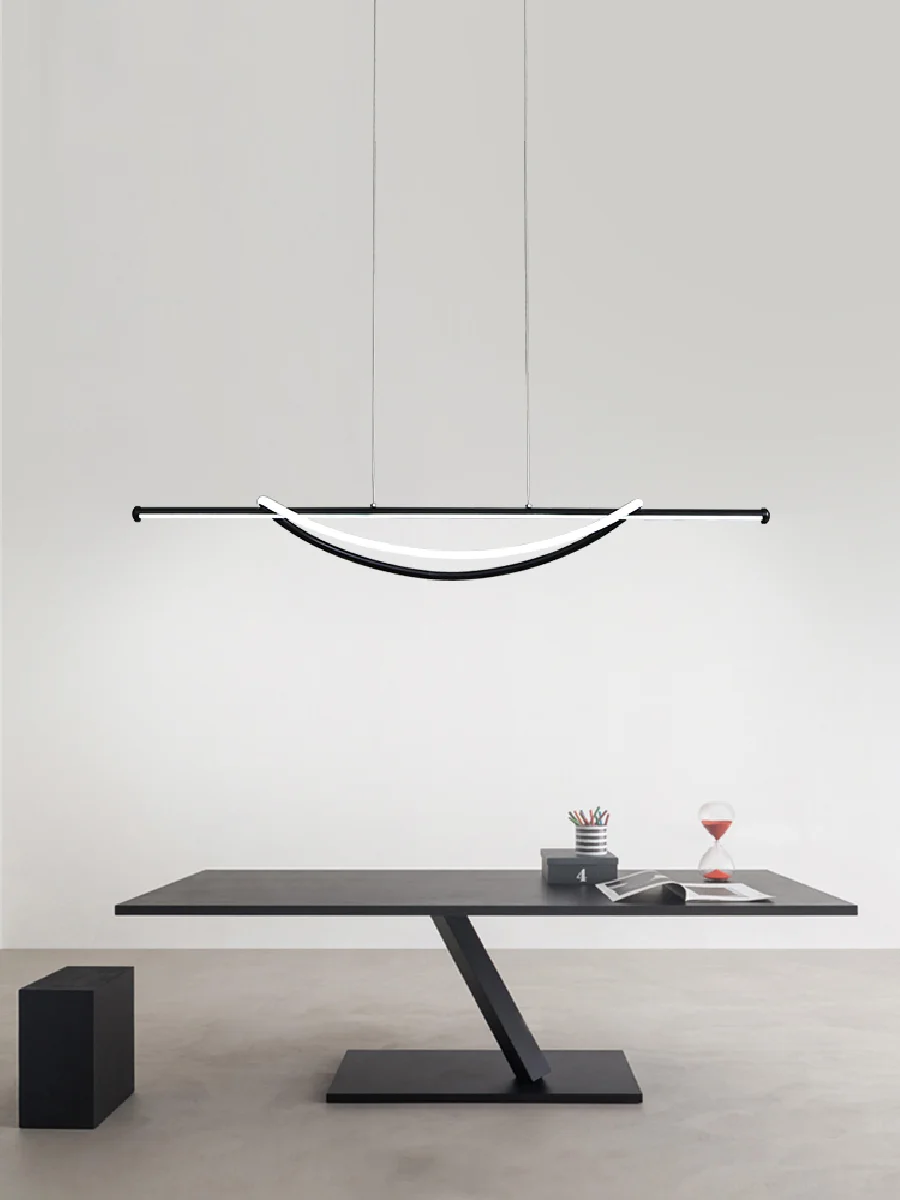 Modern LED Chandelier Simple Dining Table Room Kitchen Dining Bar Office Nordic Black White Home Decor Indoor Long Hanging Lamp