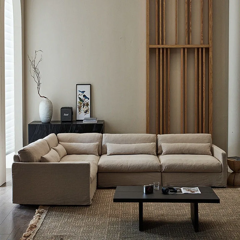 nen fabric sofa corner combination living room seven-character L-shaped simple three-person sofa removable and washable