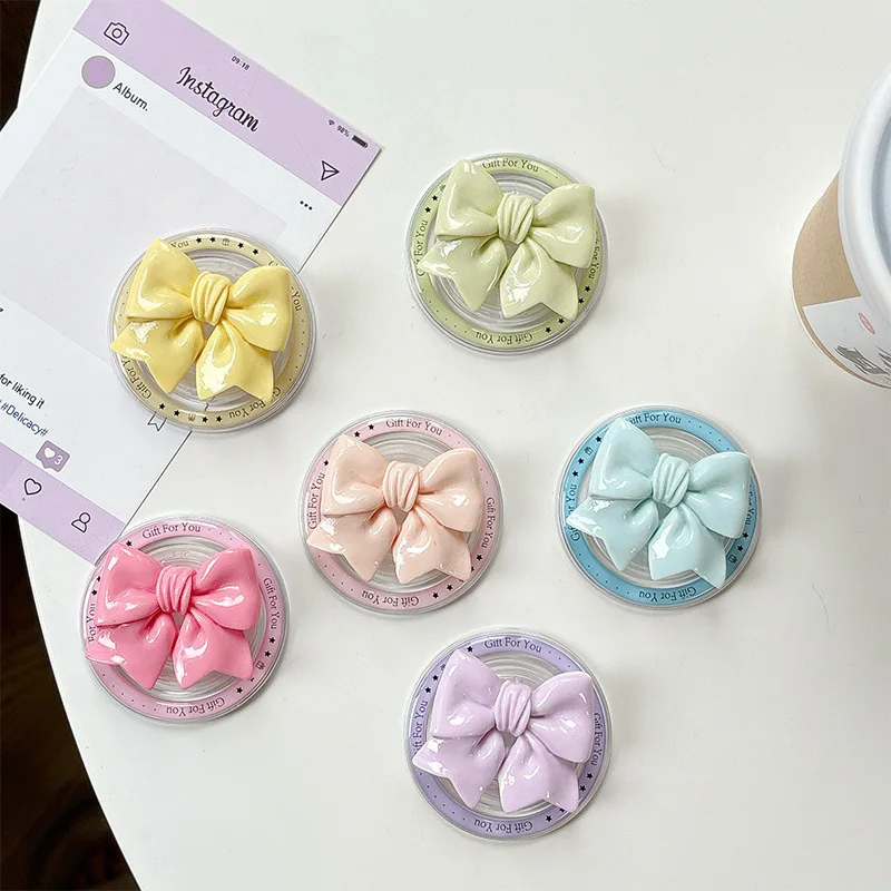 Kawaii Bow Magnetic Phone Grip Holder Cute Foldable Desktop Phone Socket Bracket Portable Finger Stand Universal for Cell Mobile
