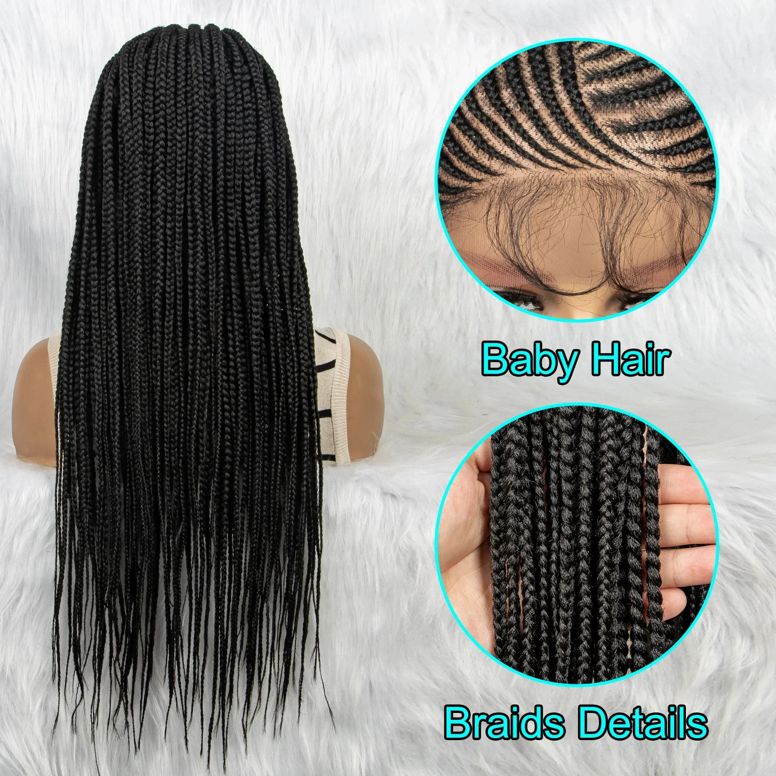 Synthetic Braided Wigs Lace Front Braided Wigs for Black Women Synthetic 13x4 Lace Front Wigs Braided Wigs With Baby Hair