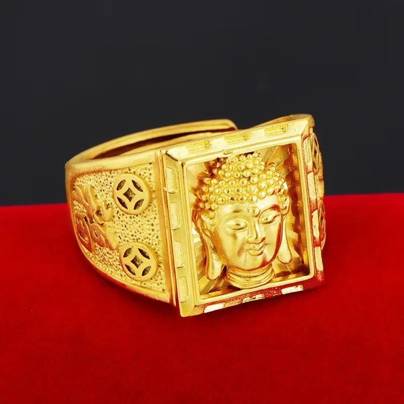 Real Pure K Gold Color Embossed Dragon Ring for Men Bro Accessories Fine Jewelry Gifts Oro Better Thick Rings Gifts view 4
