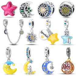 Luminous 925 Sterling Silver Hot Selling Stars And Moon Charms Fit 925 Original Bracelets DIY Jewelry Making For Women Gift