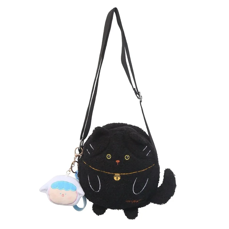 Sac à bandoulière chat en peluche pour filles, sac à main de dessin animé mignon, cadeau d'anniversaire pour enfants, pendentif en peluche gratuit, mode automne et hiver